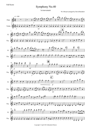 Symphony no.40 (1st movement) for Flute and Violin Duet