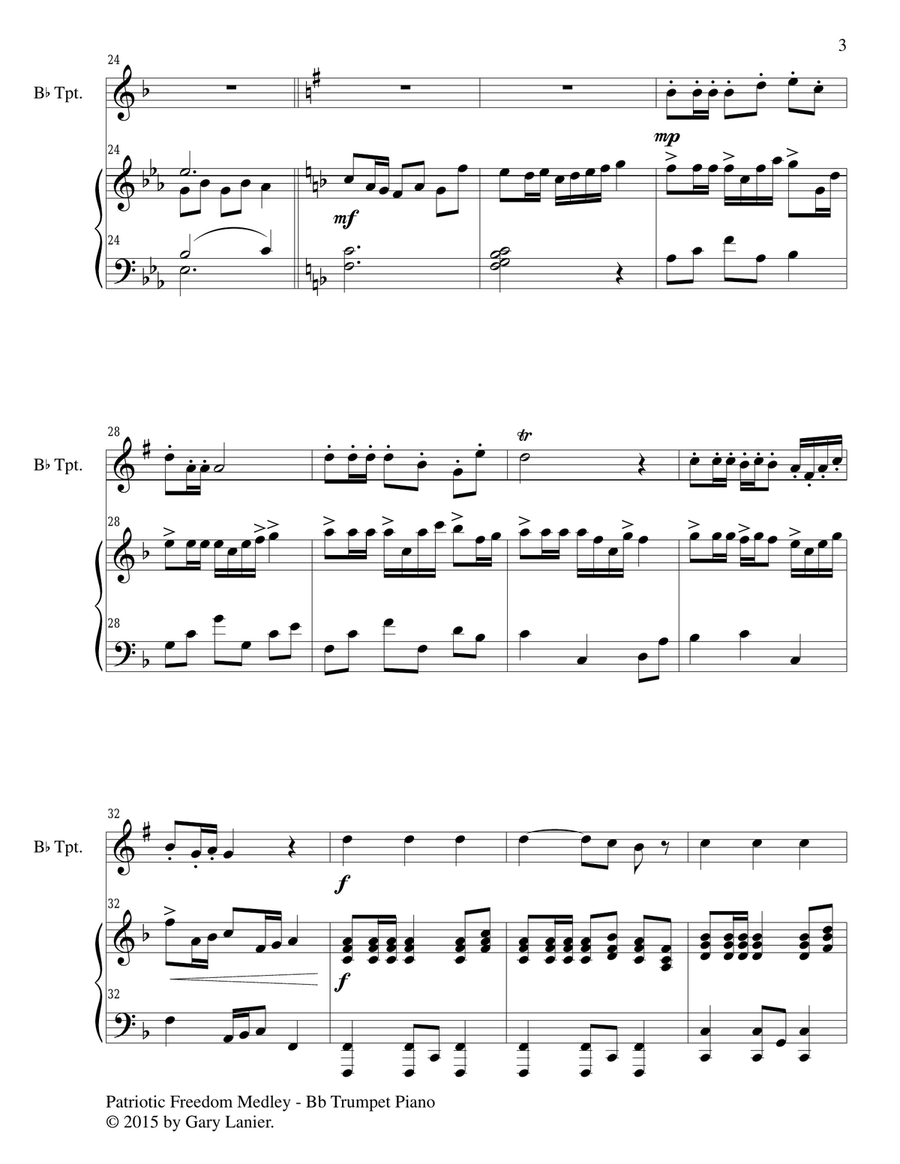 PATRIOTIC FREEDOM MEDLEY (Duet – Bb Trumpet and Piano/Score and Parts) Trumpet Duet scores gallery preview page 4