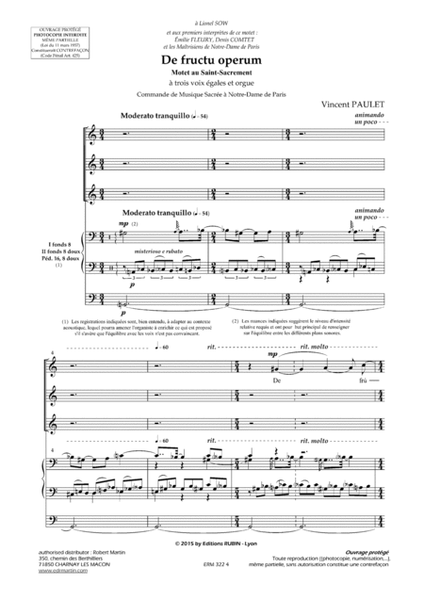 De fructu operum - motet au saint-sacrement pour trois voix egales et orgue