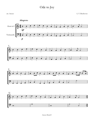 beethoven ode to joy French horn and cello easy sheet music in C major
