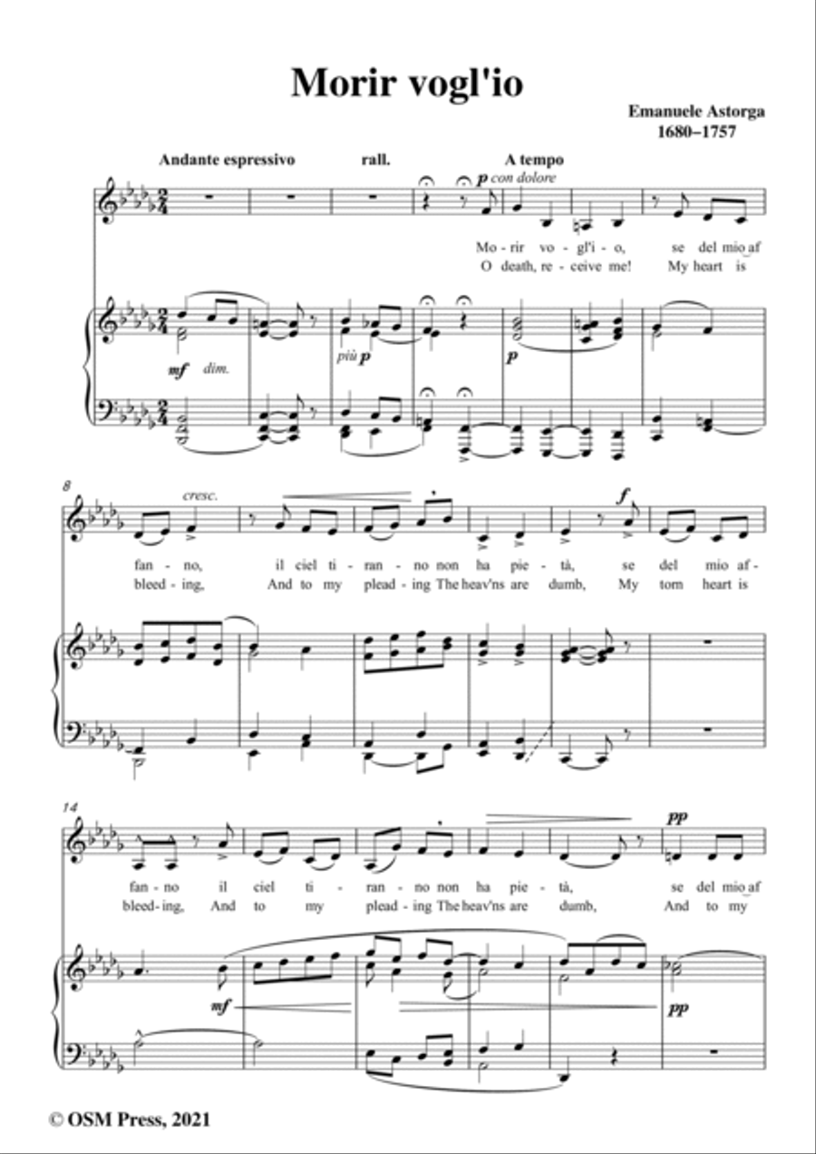 Astorga-Morir voglio,in D flat Major,for Voice and Piano Voice Solo scores gallery preview page 2