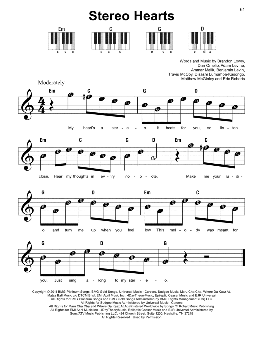 Stereo Hearts (feat. Adam Levine) Easy Piano scores gallery preview page 1