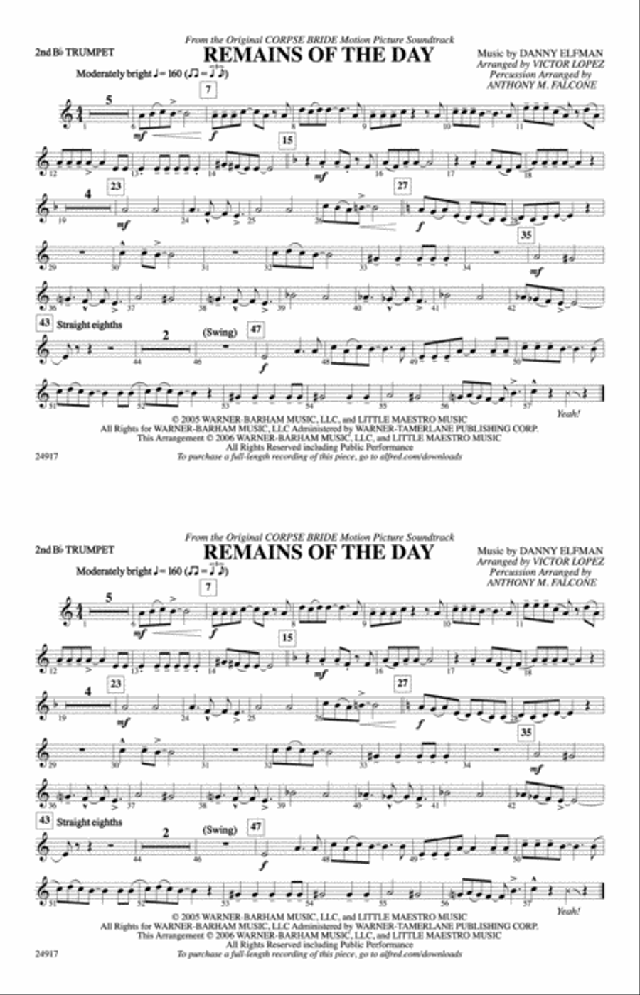 Remains of the Day (from Corpse Bride): 2nd B-flat Trumpet Marching Band scores gallery preview page 1