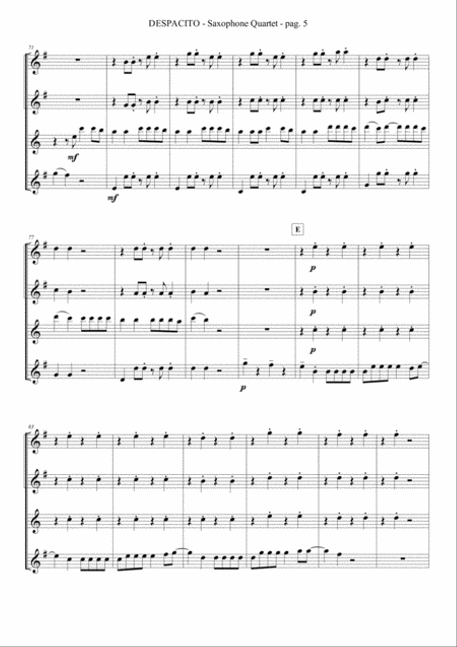 Despacito Saxophone Quartet scores gallery preview page 6