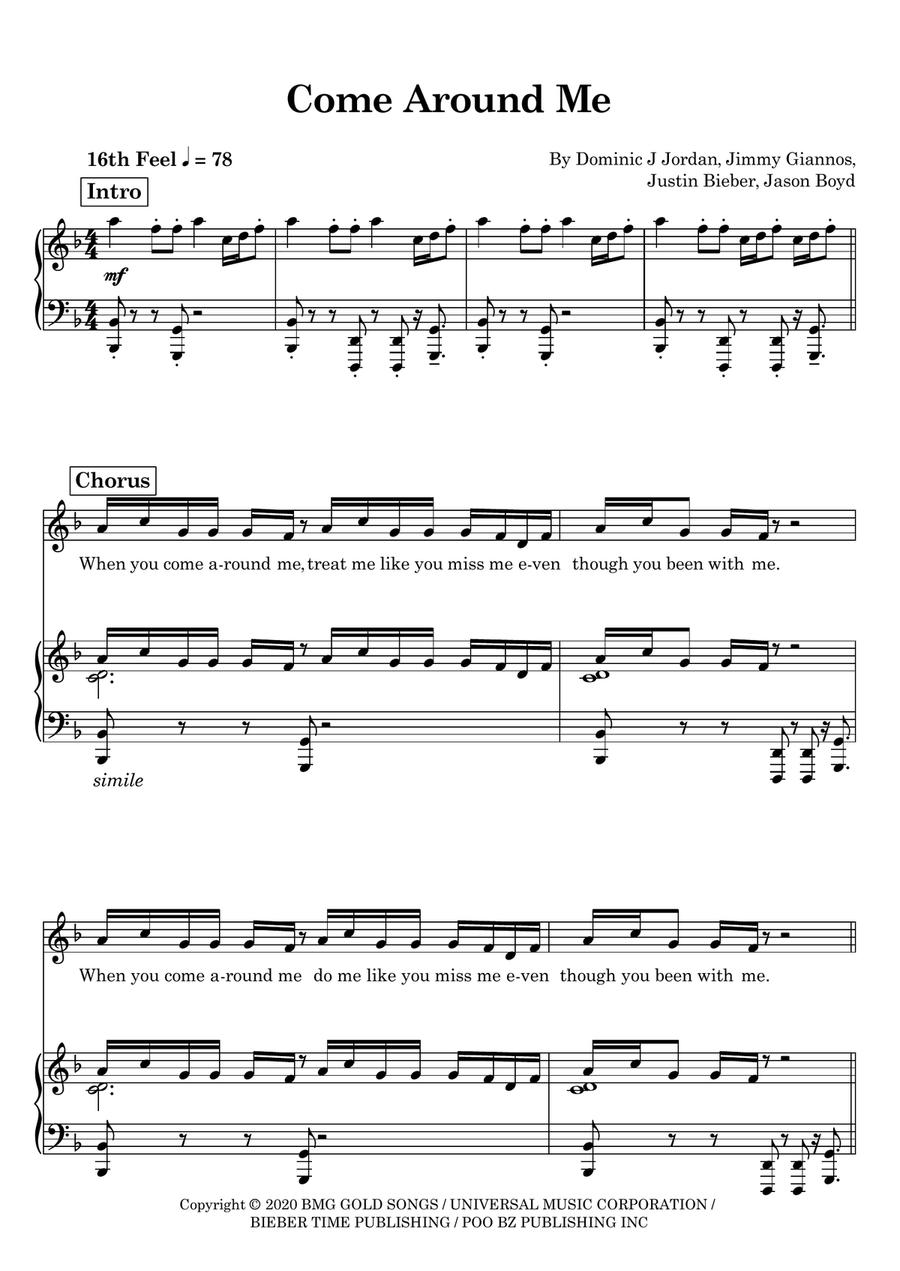 Come Around Me Piano, Vocal scores gallery preview page 1