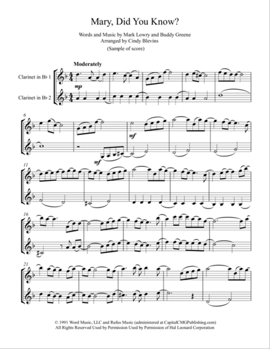 Mary, Did You Know? Clarinet Duet scores gallery preview page 2