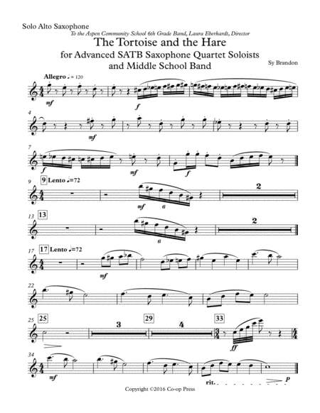 The Tortoise and the Hare for Advanced SATB Saxophone Quartet Soloists and Middle School Band - Part image number null