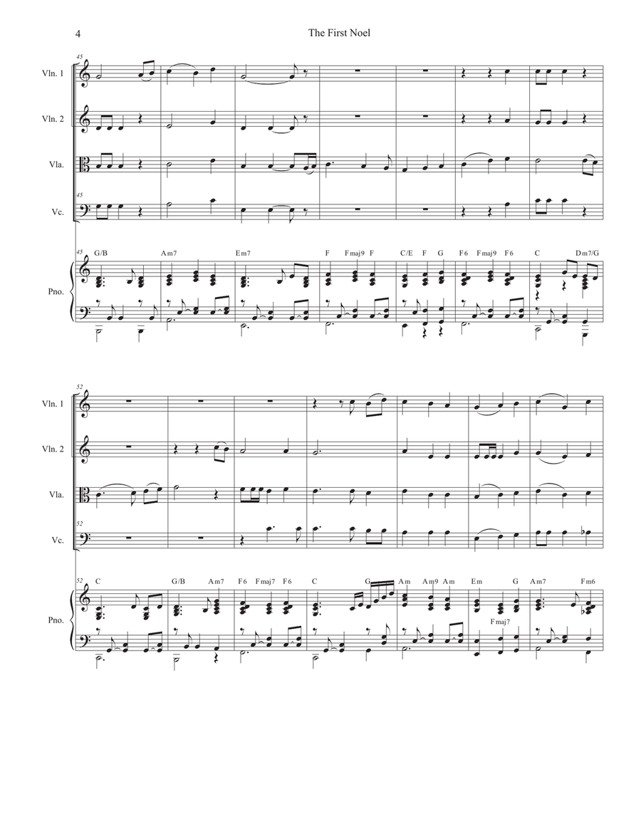 The First Noel (String Quartet and Piano) String Quartet scores gallery preview page 4