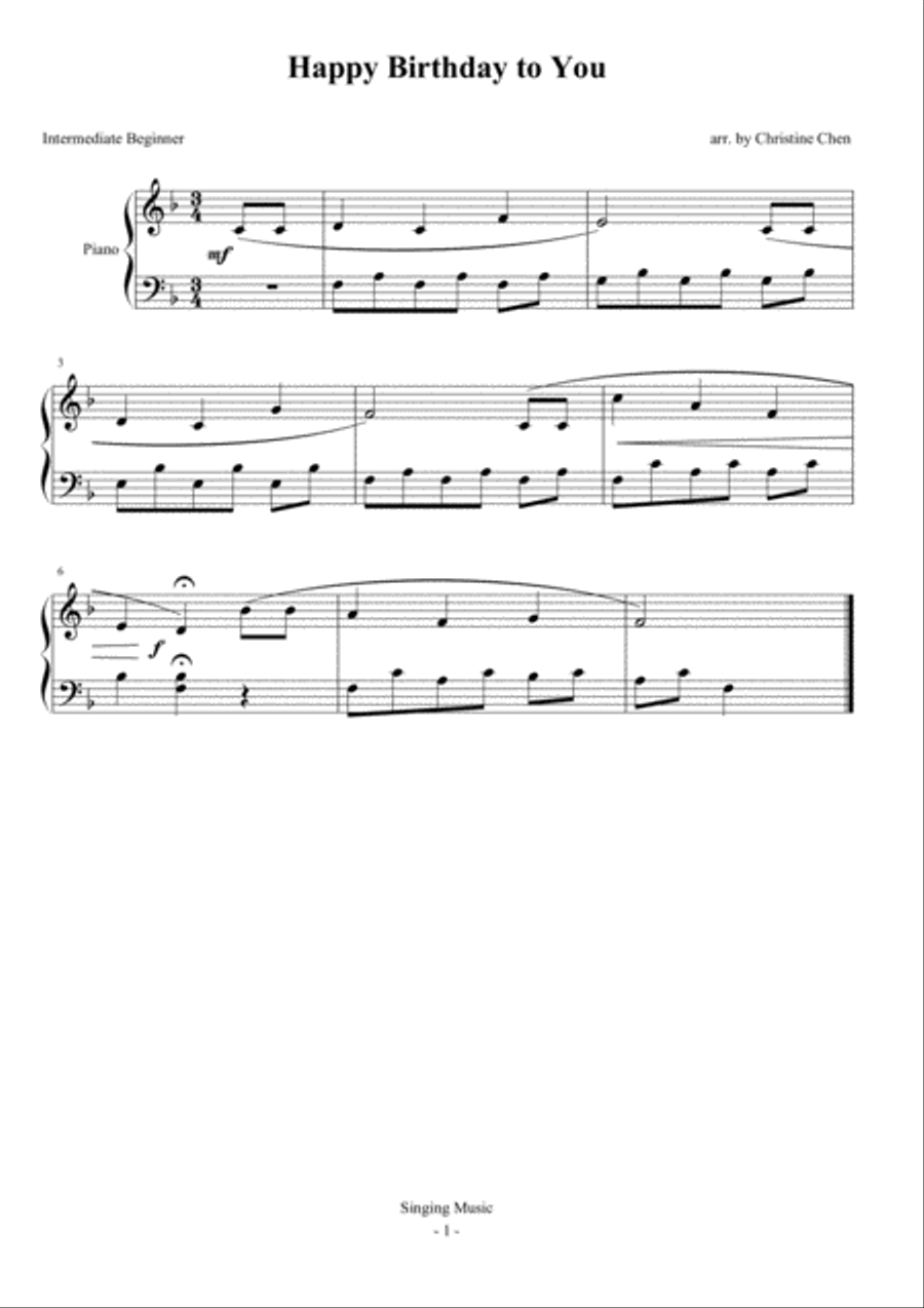 Happy Birthday to You, piano solo Piano Solo scores gallery preview page 1