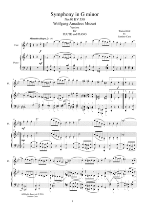 Book cover for Mozart - Symphony in G minor No.40 mov. 3 Menuetto(Trio) -Flute and Piano