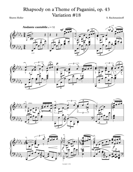 Rhapsody on a theme of Paganini Op. 43, Variation #18 (arr. piano solo) image number null