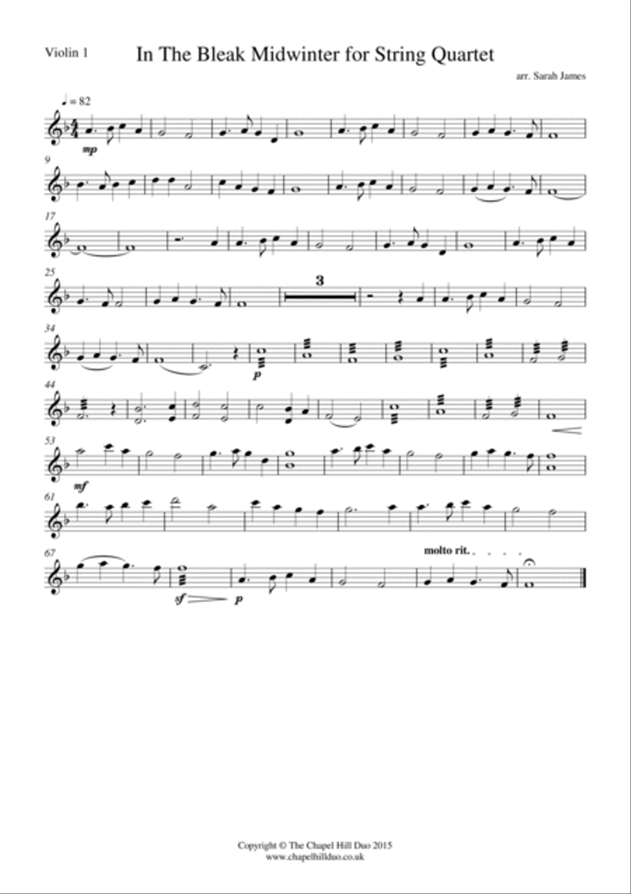 In the Bleak Midwinter for String Quartet - Full Length arrangement by the Chapel Hill Duo String Quartet scores gallery preview page 2