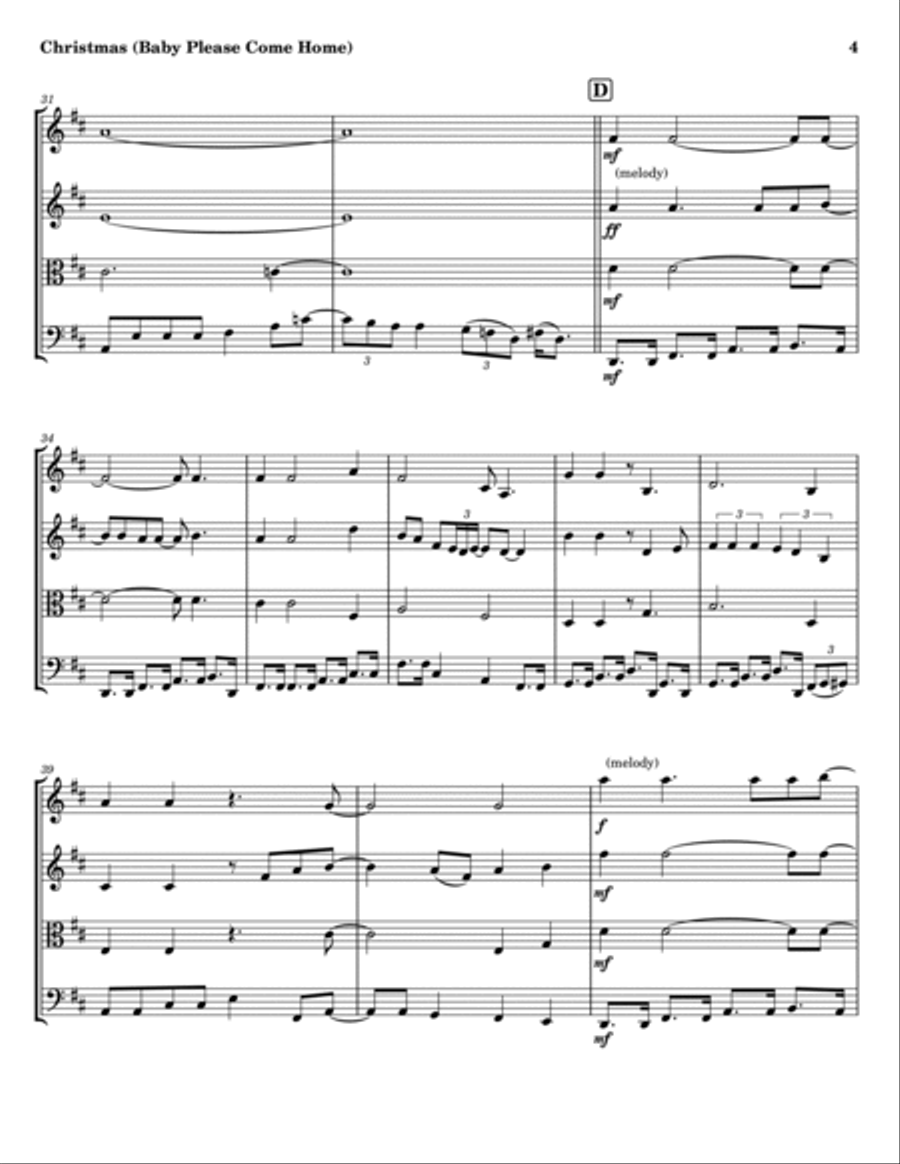 Christmas (Baby Please Come Home) String Quartet scores gallery preview page 4