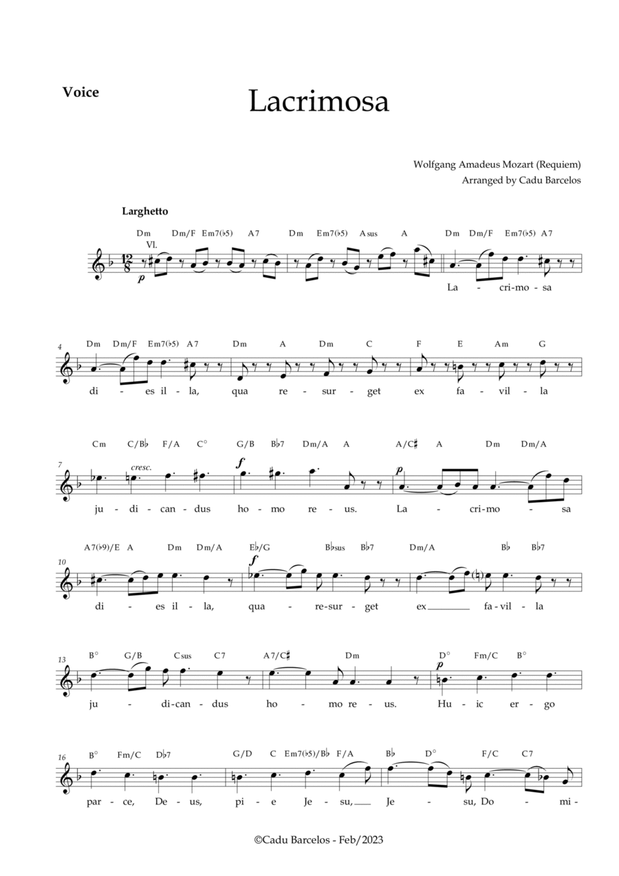 Lacrimosa - Soprano and chords (Mozart) Piano scores gallery preview page 1