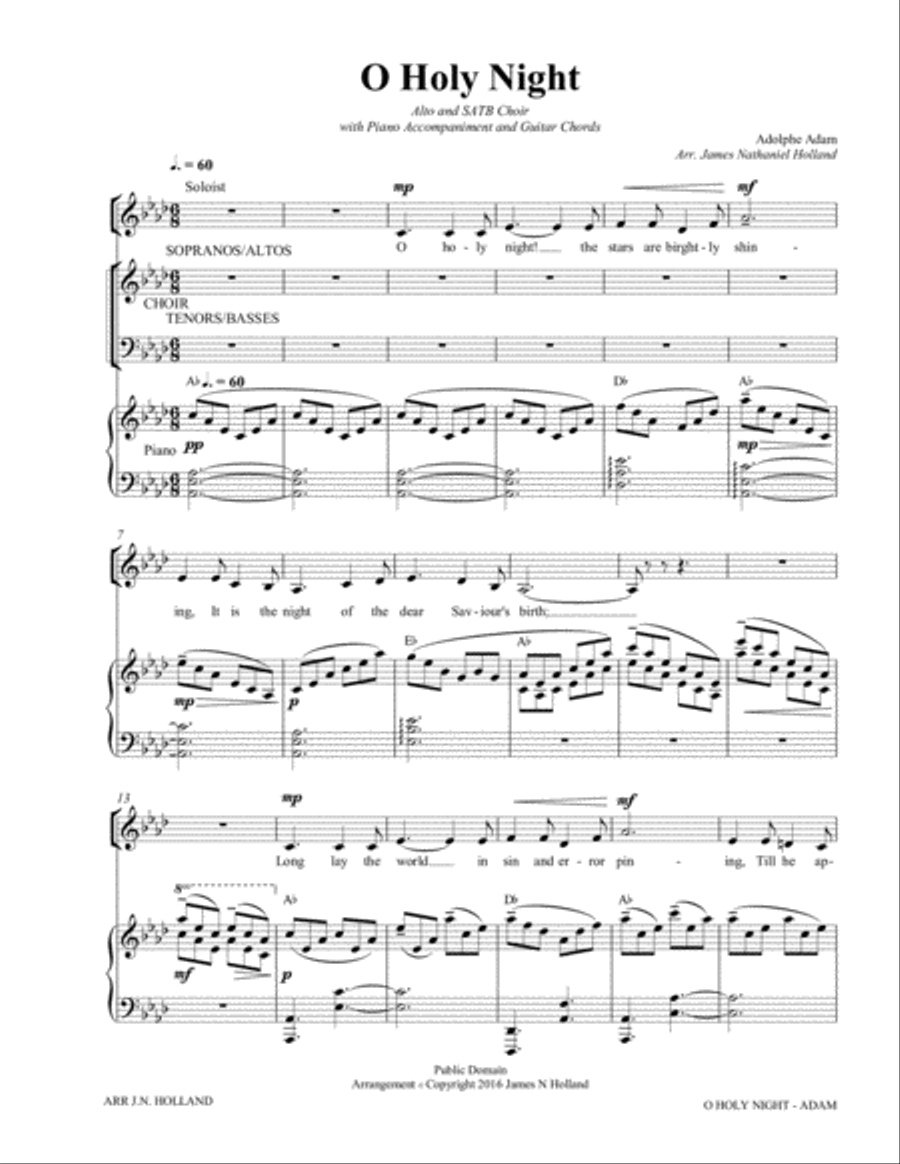 O Holy Night (Cantique de Noel) Adolphe Adam for Alto and SATB Chorus (Key of Ab) 4-Part scores gallery preview page 3