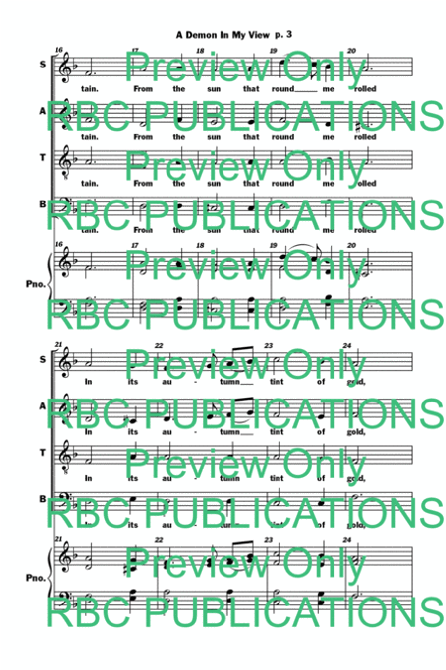 A Demon In My View (SATB) 4-Part scores gallery preview page 5