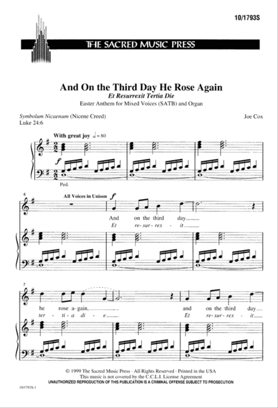 And on the Third Day, He Rose Again 4-Part scores gallery preview page 1
