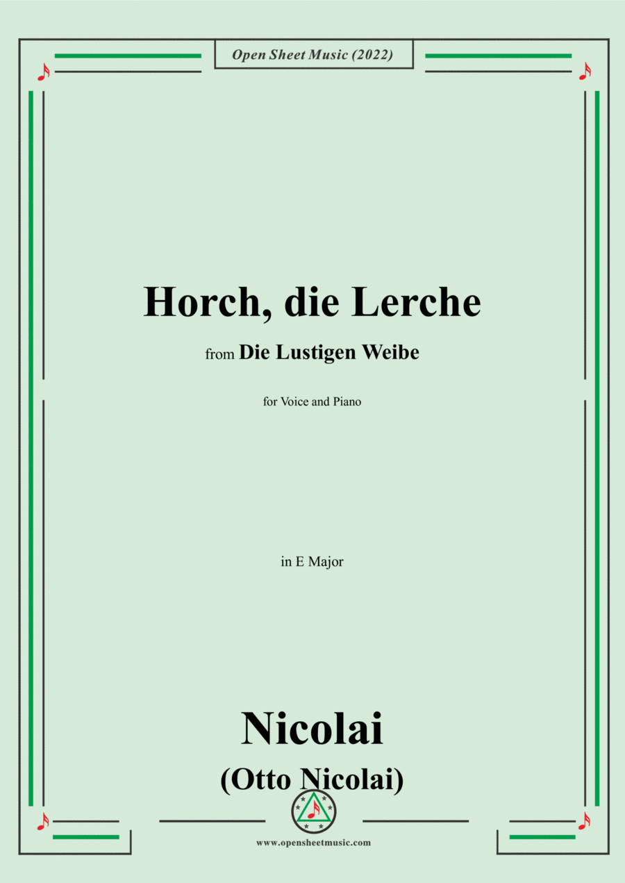Nicolai-Horch,die Lerche,in E Major,from Die Lustigen Weibe,for Voice and Piano Voice Solo scores gallery preview page 1