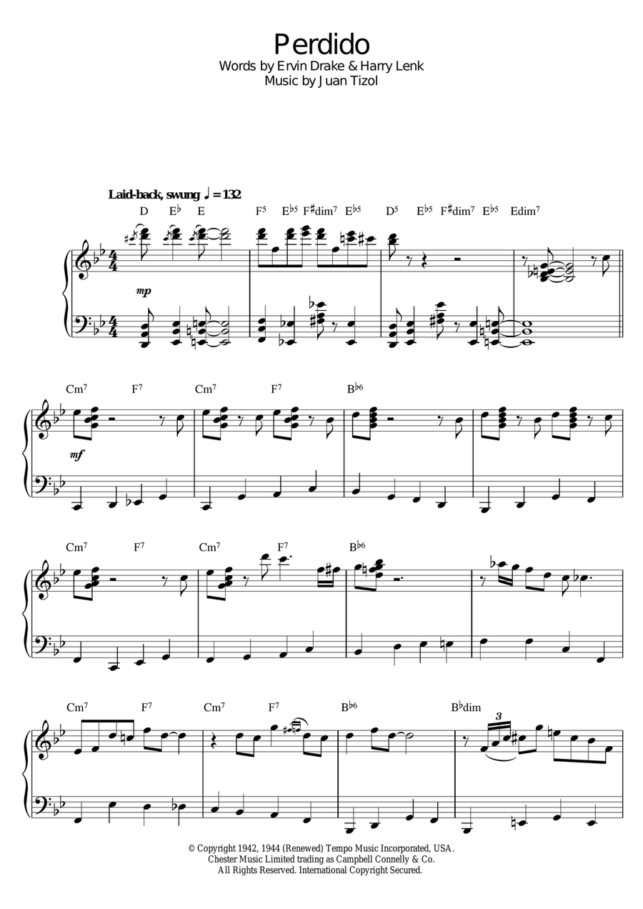 Perdido Piano Solo scores gallery preview page 1