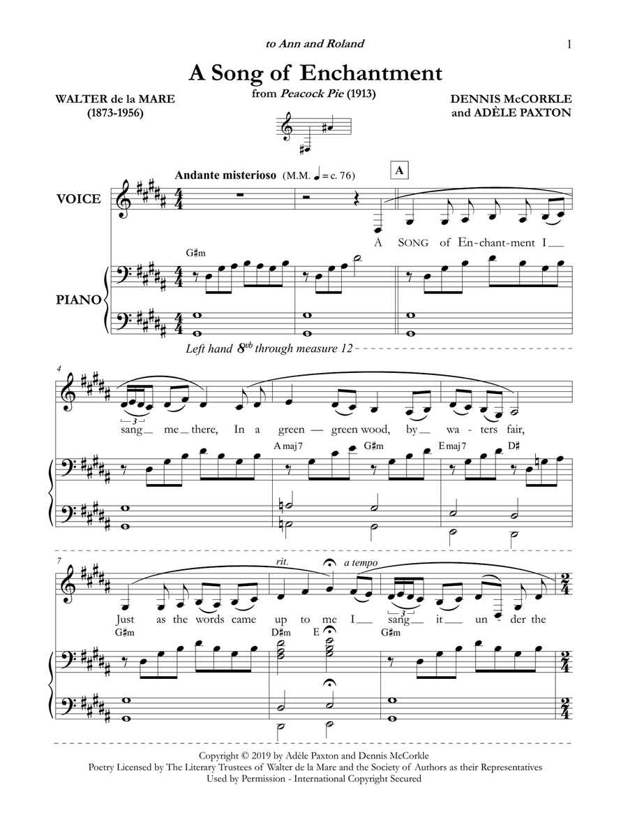 A Song of Enchantment - Original Song Setting of Walter de la Mare's Poetry for VOICE and PIANO: Key Voice Solo scores gallery preview page 4