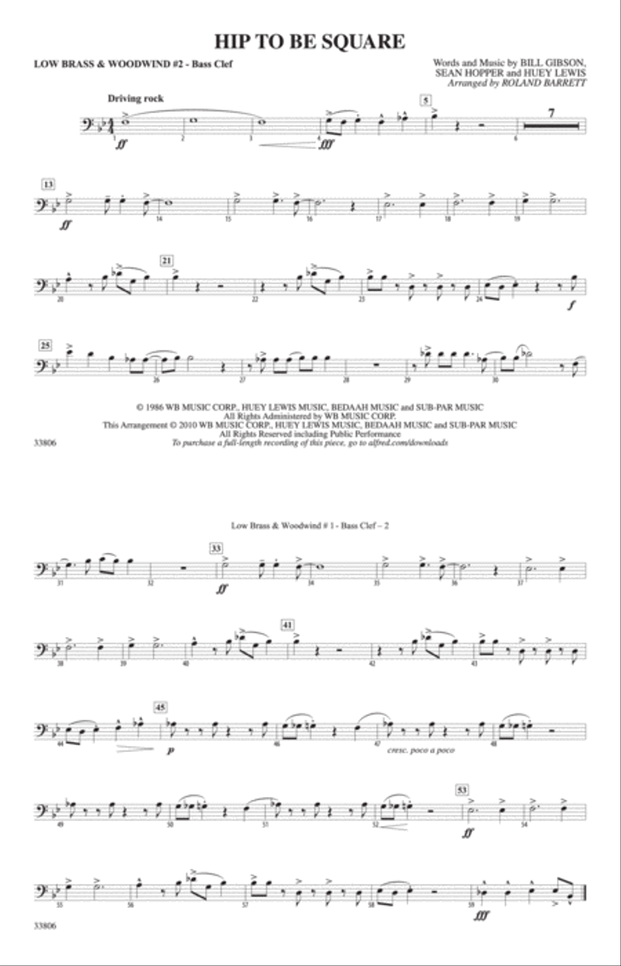 Hip to Be Square: Low Brass & Woodwinds #2 - Bass Clef Marching Band scores gallery preview page 1