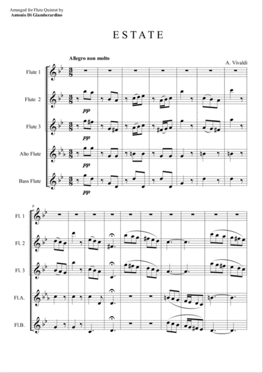 SUMMER (FOUR SEASONS) for Flute Quintet Flute Choir Woodwind Quintet scores gallery preview page 1
