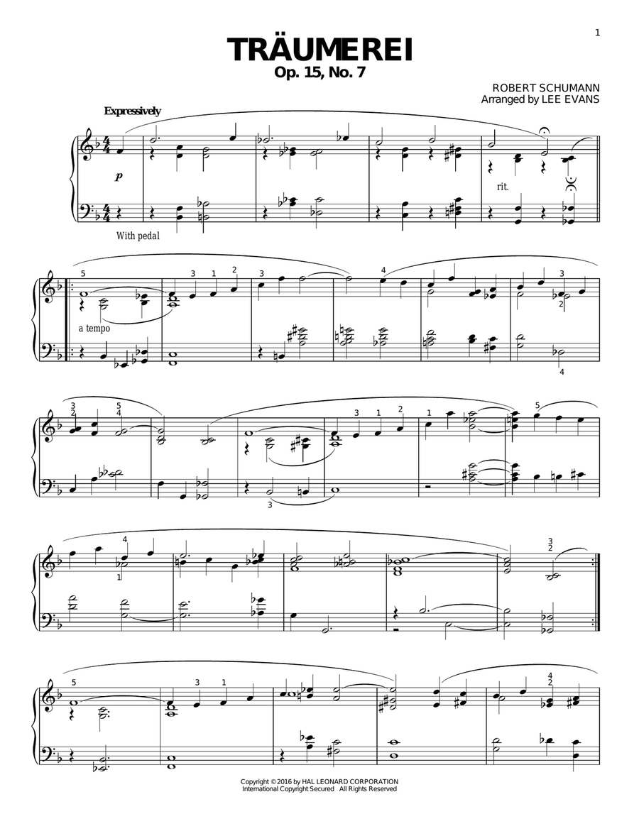 Reverie (Traumerei), Op. 15, No. 7 (arr. Lee Evans) Piano Solo scores gallery preview page 1