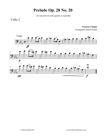 Chopin Piano Prelude in C minor (Funeral March) Op 28 No.20 for cello ensemble or mixed-level cello image number null