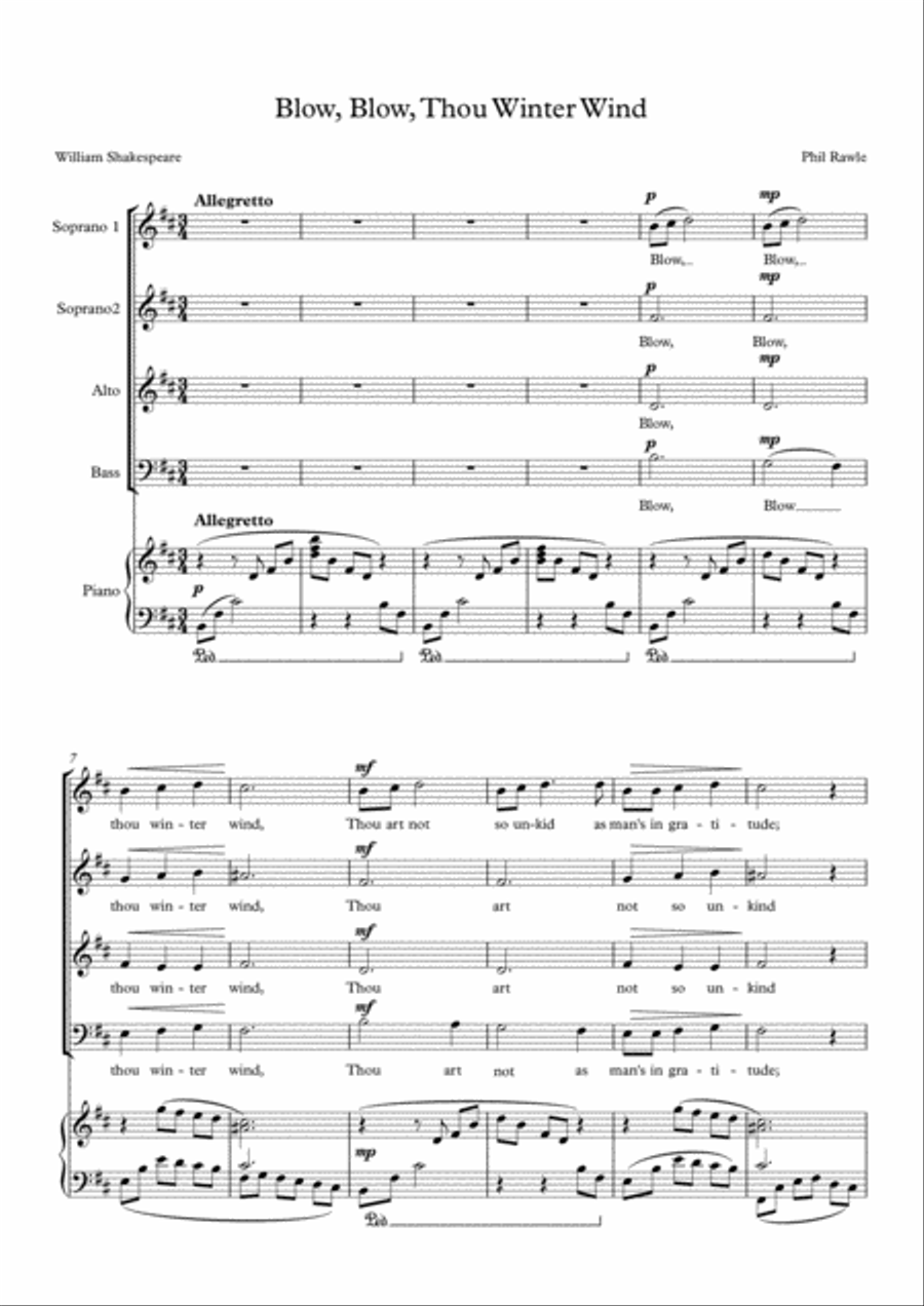 Blow, Blow, Thou Winter Wind - Choir (SSAB) 3-Part scores gallery preview page 1