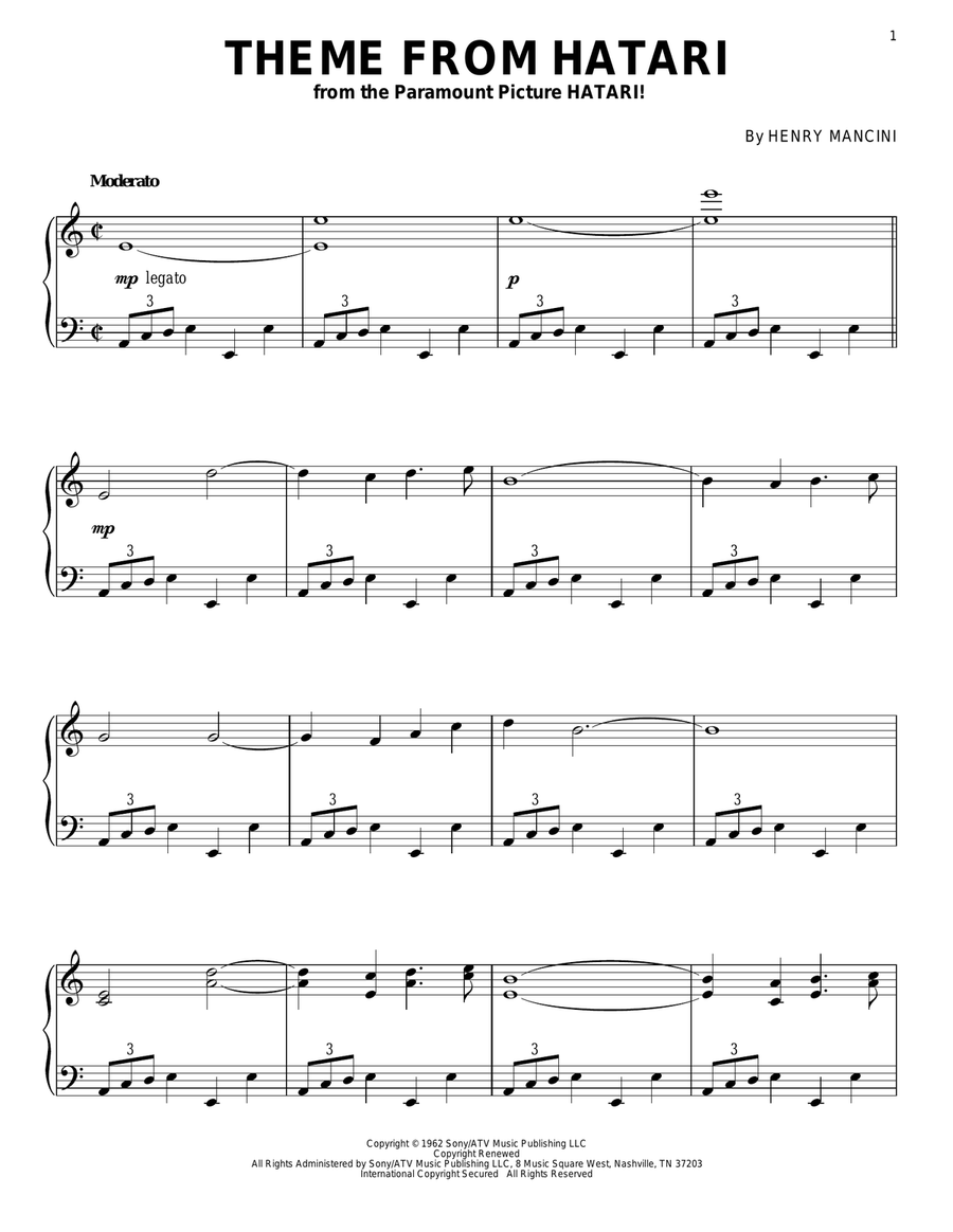 Theme From Hatari Piano Solo scores gallery preview page 1