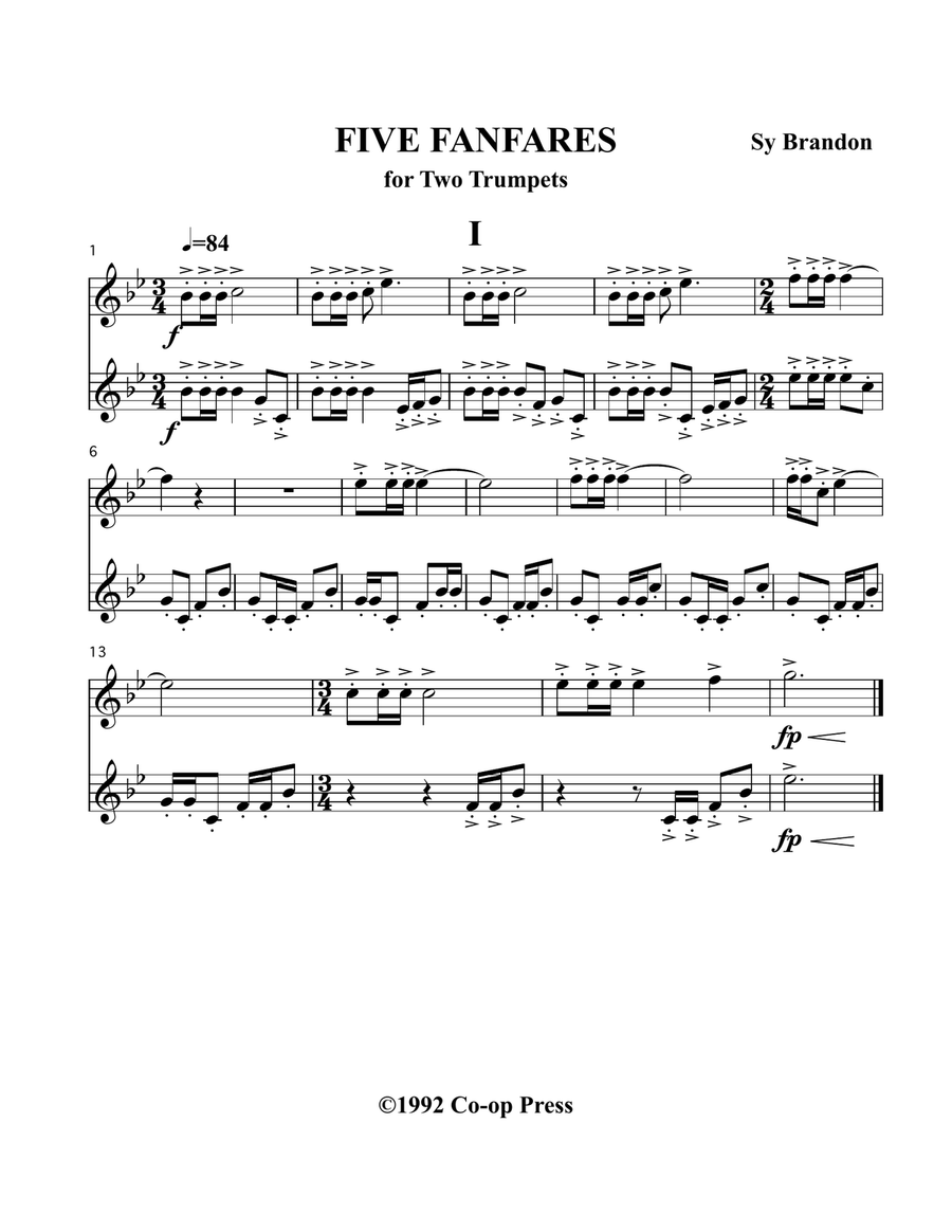 Fanfares for Two Trumpets Trumpet Duet scores gallery preview page 1