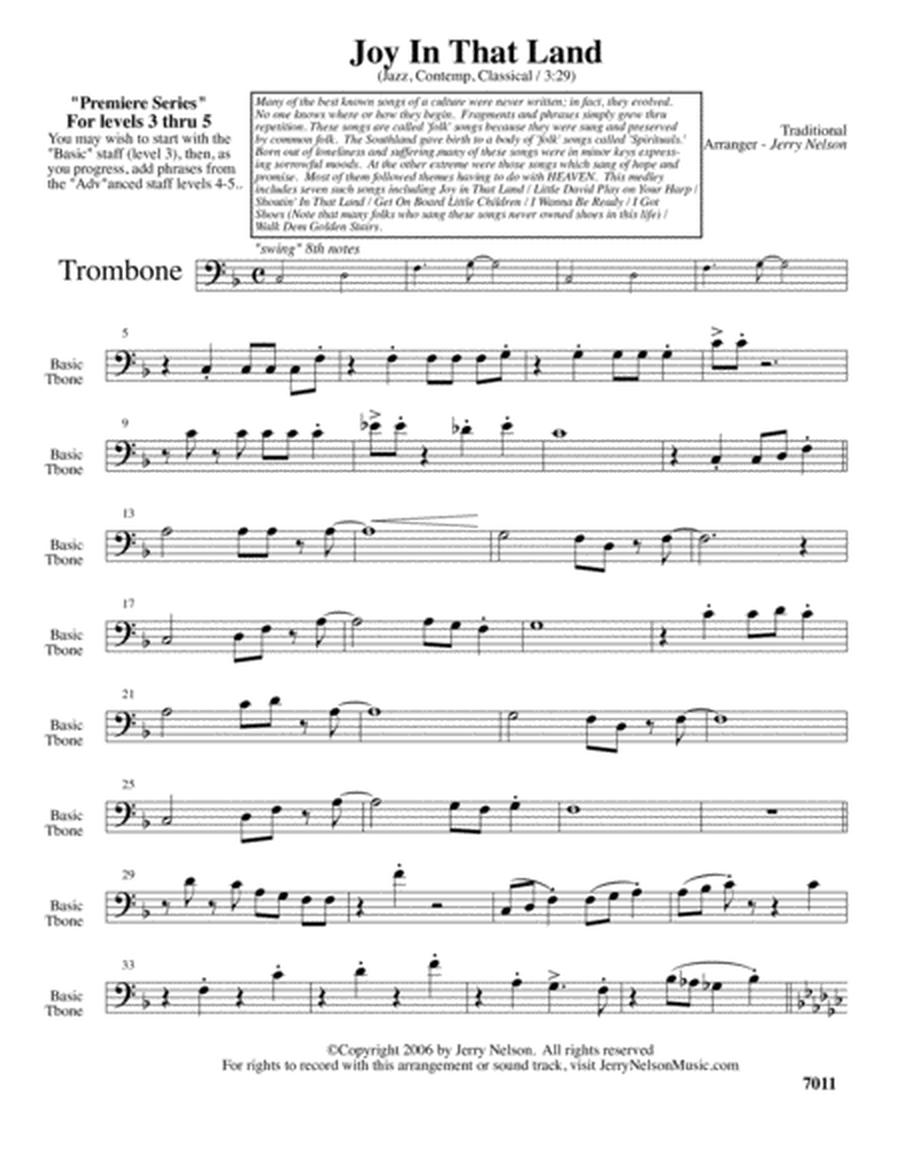 Joy in that Land (Arrangements Level 3-5 for TROMBONE + Written Acc) Hymns image number null