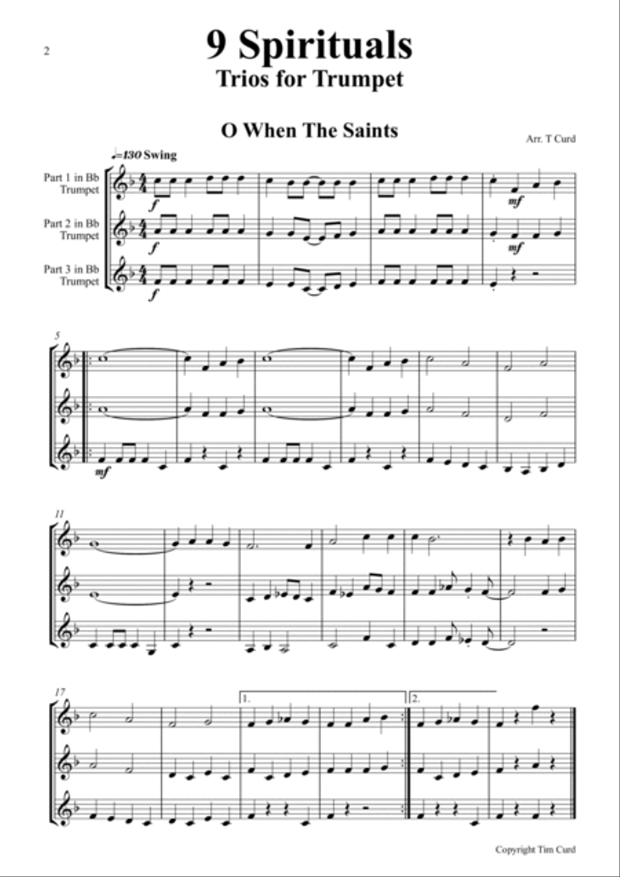 9 Spirituals, Trios For Trumpet 9 Spirituals, Trios For Trumpet Trumpet Trio scores gallery preview page 2