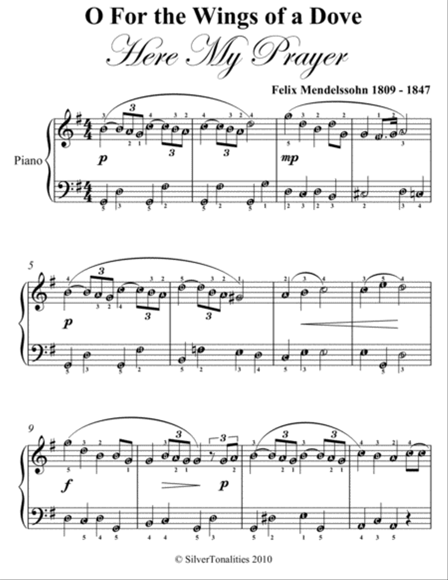 O For the Wings of a Dove Easy Piano Sheet Music Easy Piano scores gallery preview page 2