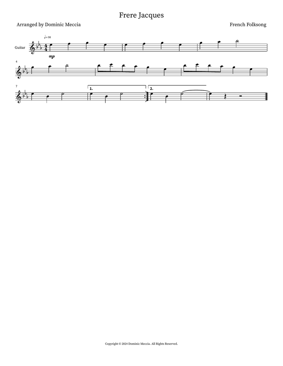 Frere Jacques Frere Jacques Guitar scores gallery preview page 1