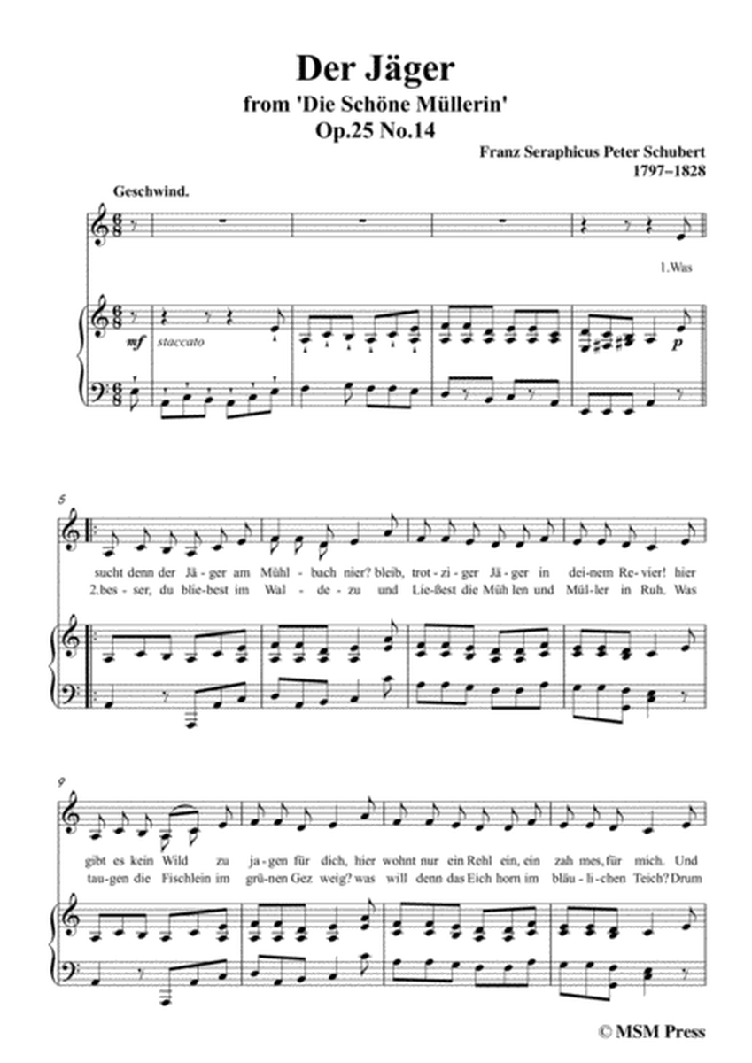 Schubert-Der Jäger,from 'Die Schöne Müllerin',Op.25 No.14,in a minor,for Voice&Pno image number null
