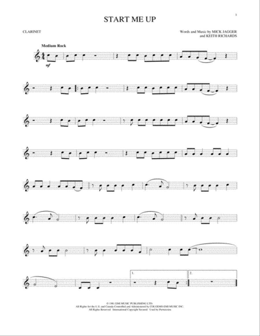 Start Me Up Clarinet Solo scores gallery preview page 1