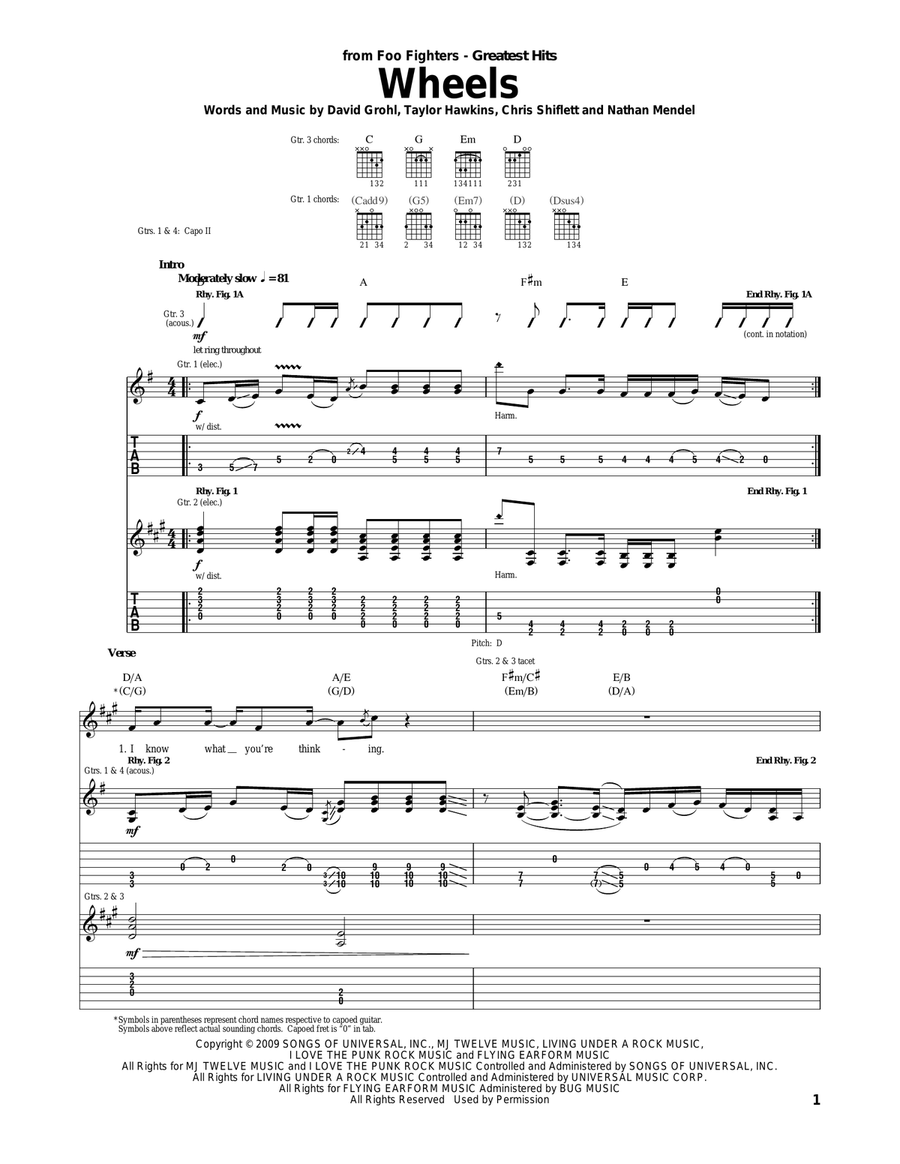 Wheels Wheels Acoustic Guitar scores gallery preview page 1