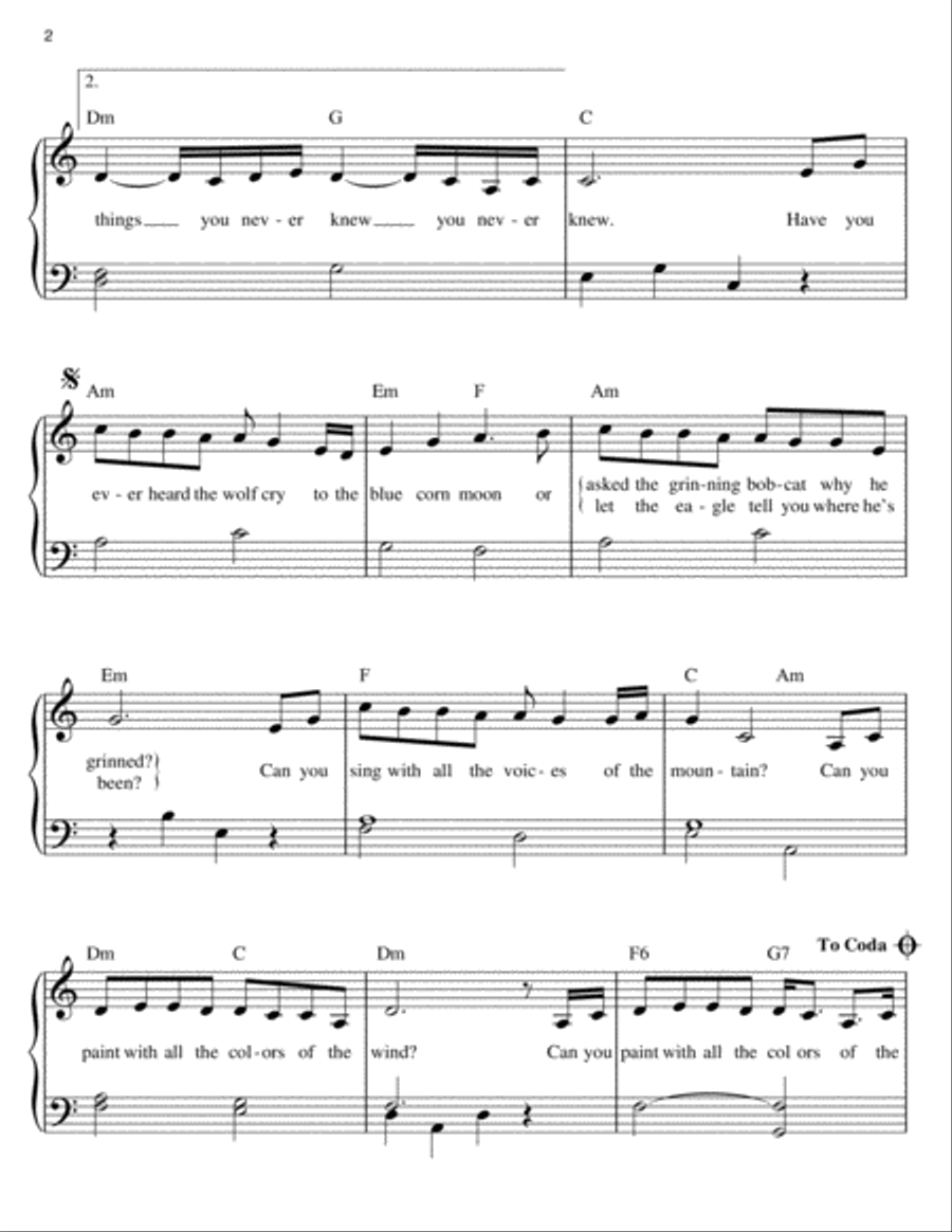 Colors Of The Wind (from Pocahontas) Easy Piano scores gallery preview page 2