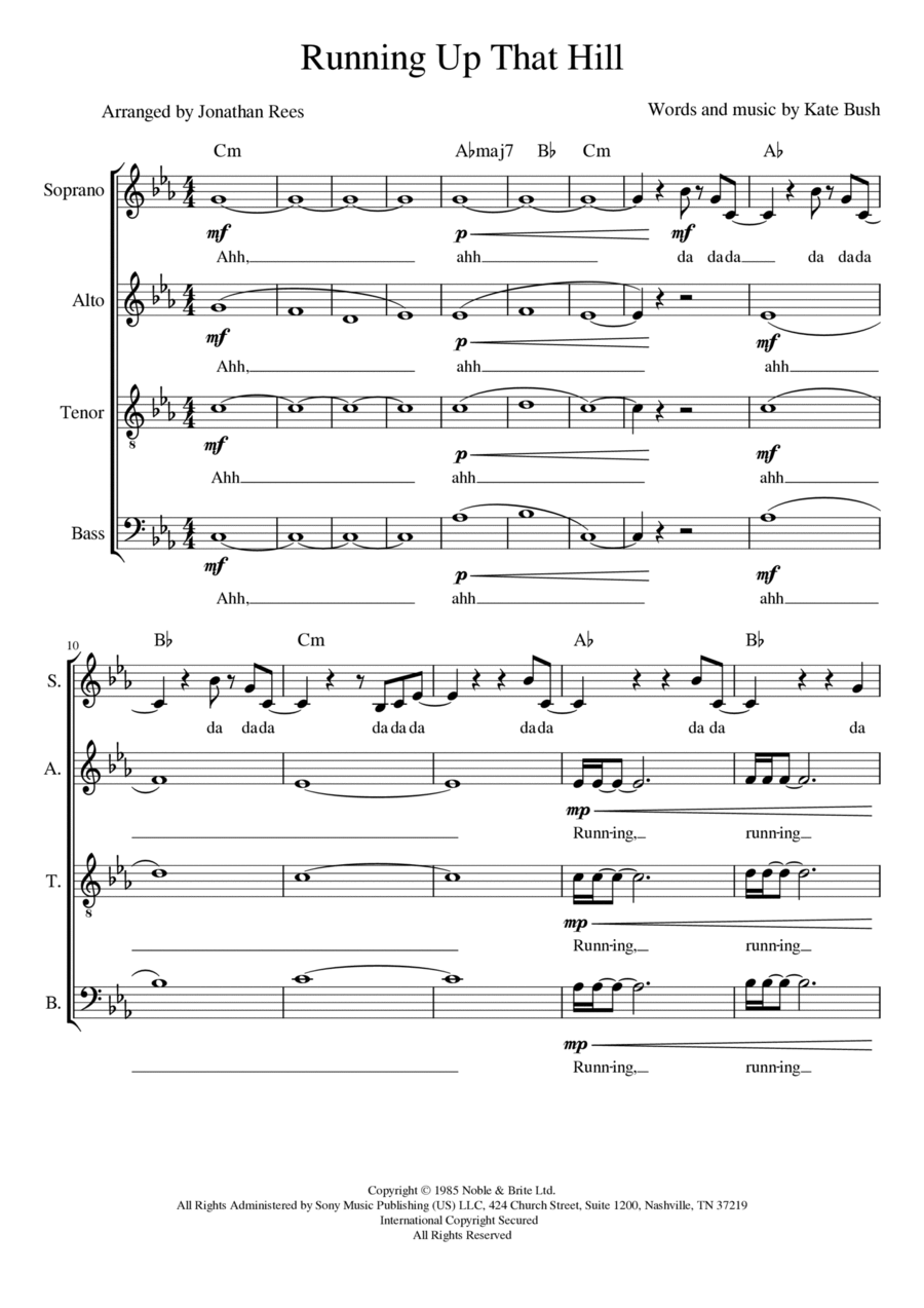 Running Up That Hill 4-Part scores gallery preview page 1