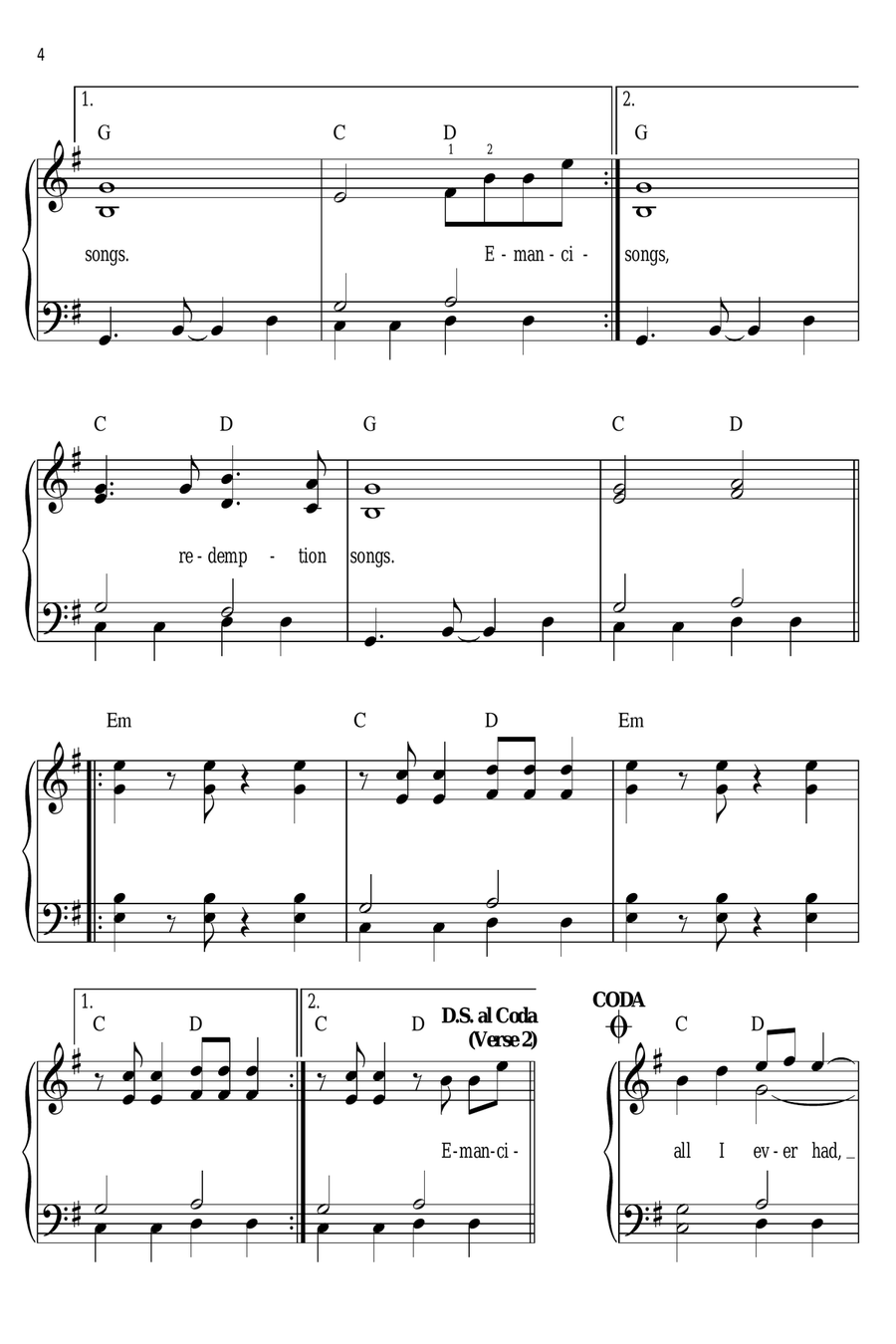 Redemption Song Redemption Song Easy Piano scores gallery preview page 4
