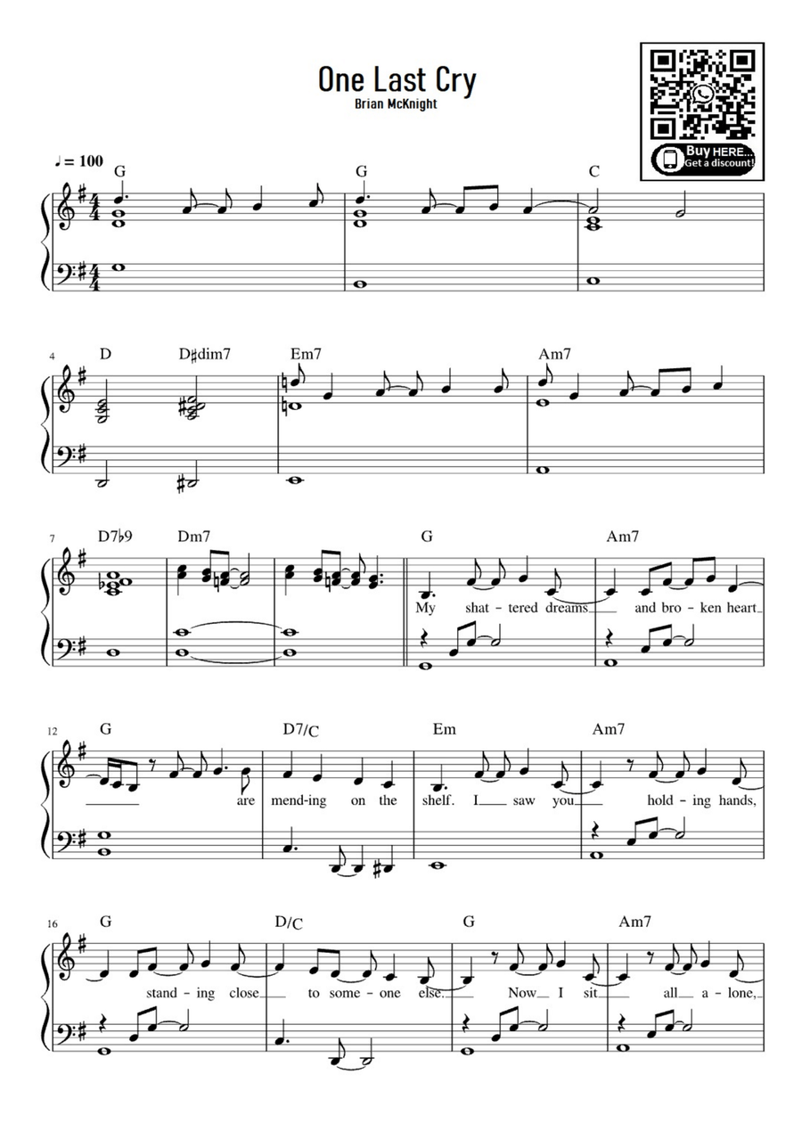 One Last Cry Easy Piano scores gallery preview page 1