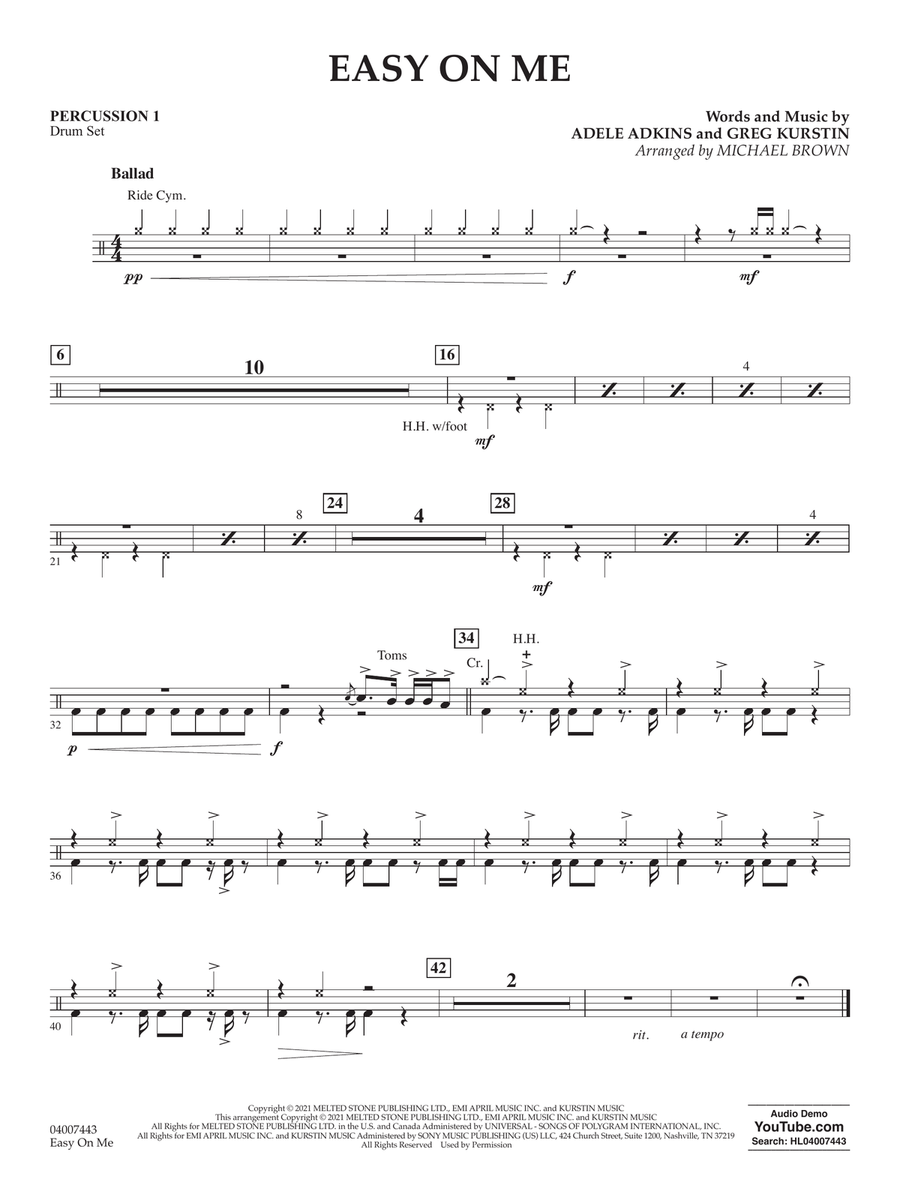 Easy on Me (arr. Michael Brown) - Percussion 1 Concert Band scores gallery preview page 1