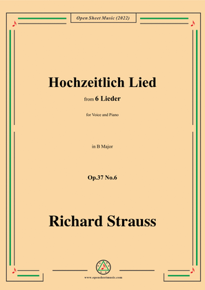 Book cover for Richard Strauss-Hochzeitlich Lied,in B Major