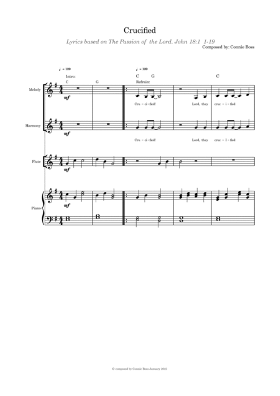 Crucified (Lent/Good Friday) - duet, flute and piano Small Ensemble scores gallery preview page 1