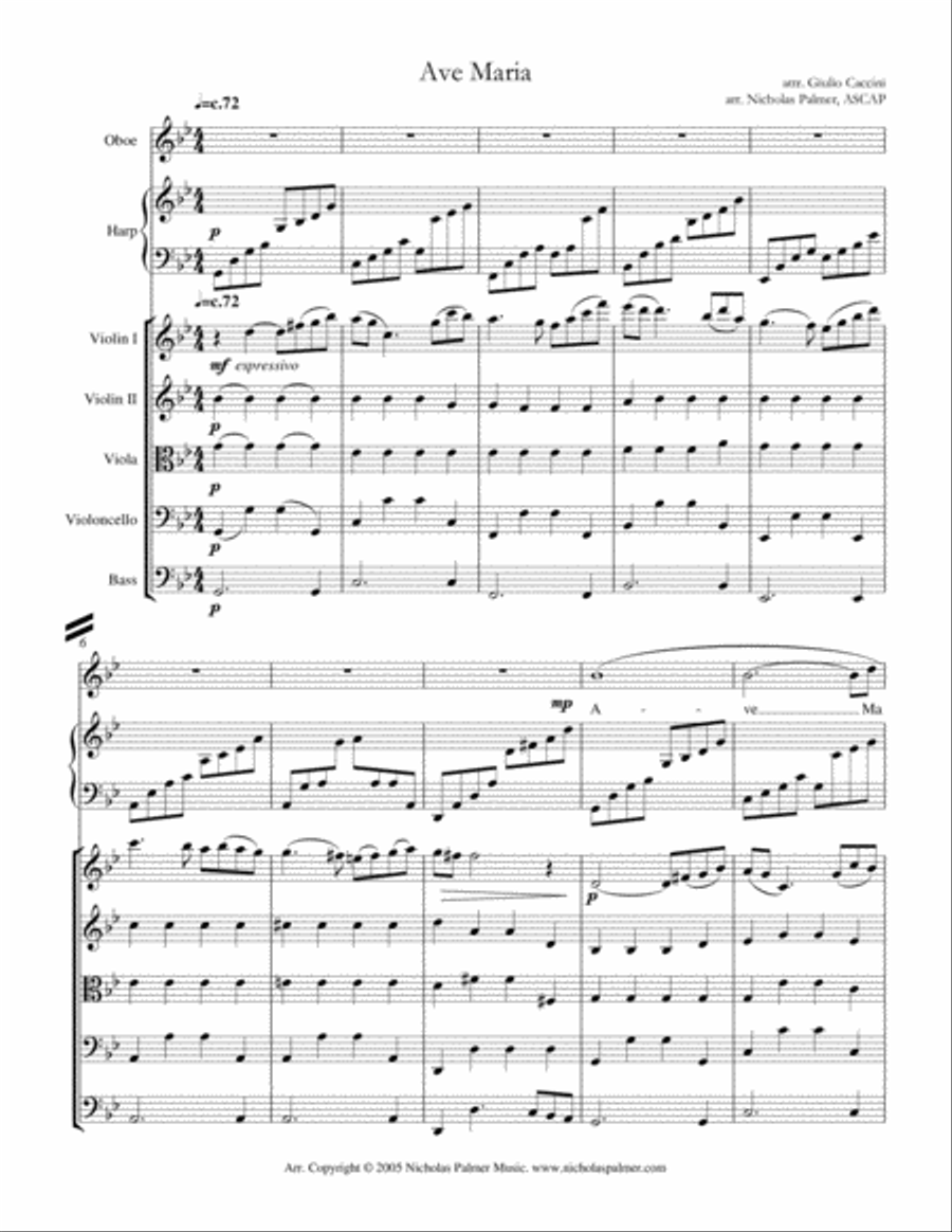 Ave Maria (attr. Caccini) - for strings, harp, and solo instrument or voice String Orchestra scores gallery preview page 3