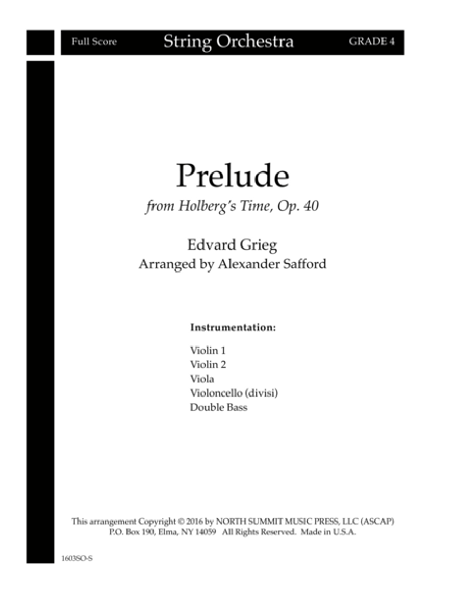 Prelude from Holberg's Time Op. 40 (Holberg Suite) Score String Orchestra scores gallery preview page 1