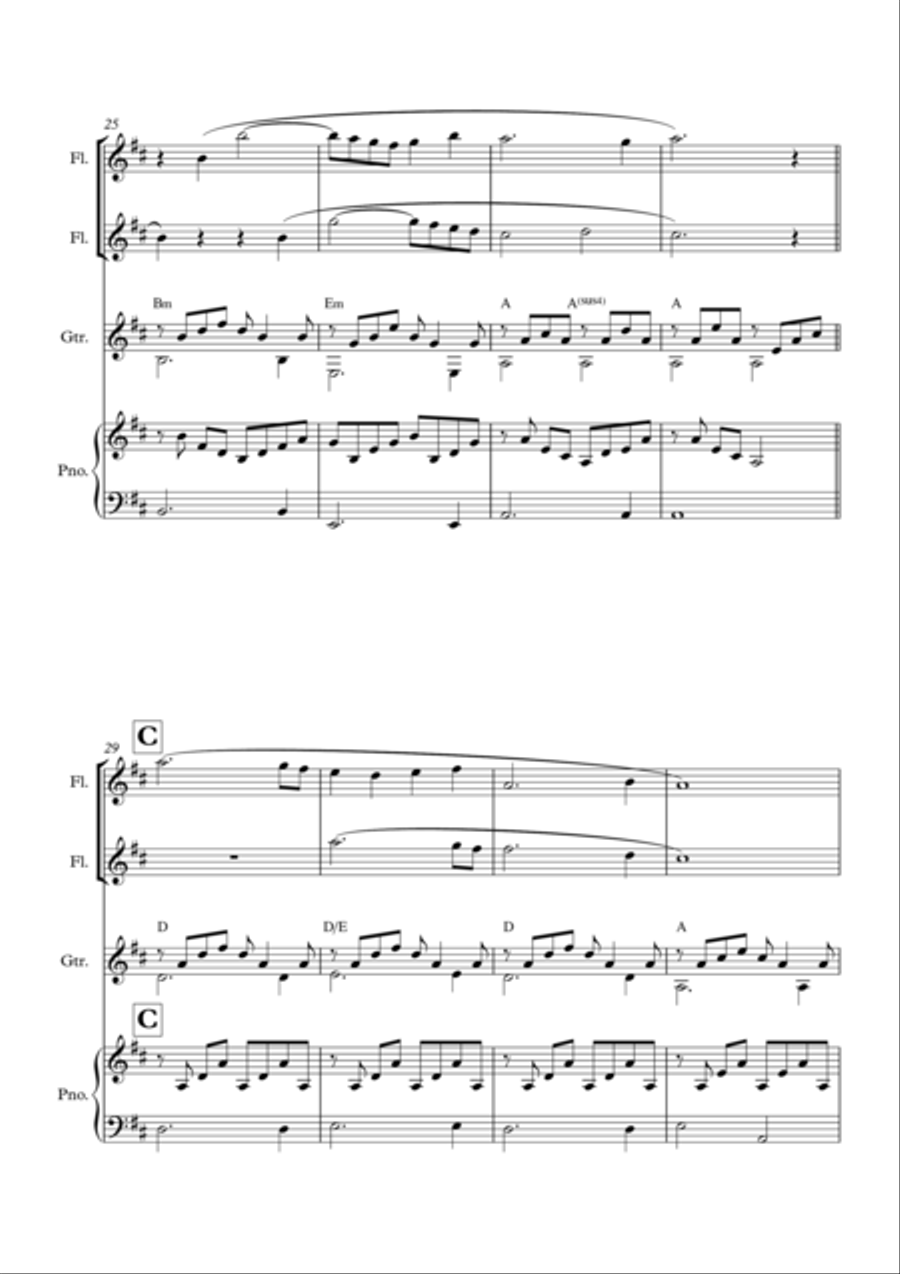 Instrumental Interlude 2'16 for 2 flutes, guitar and/or piano by Simon Peberdy Small Ensemble scores gallery preview page 5
