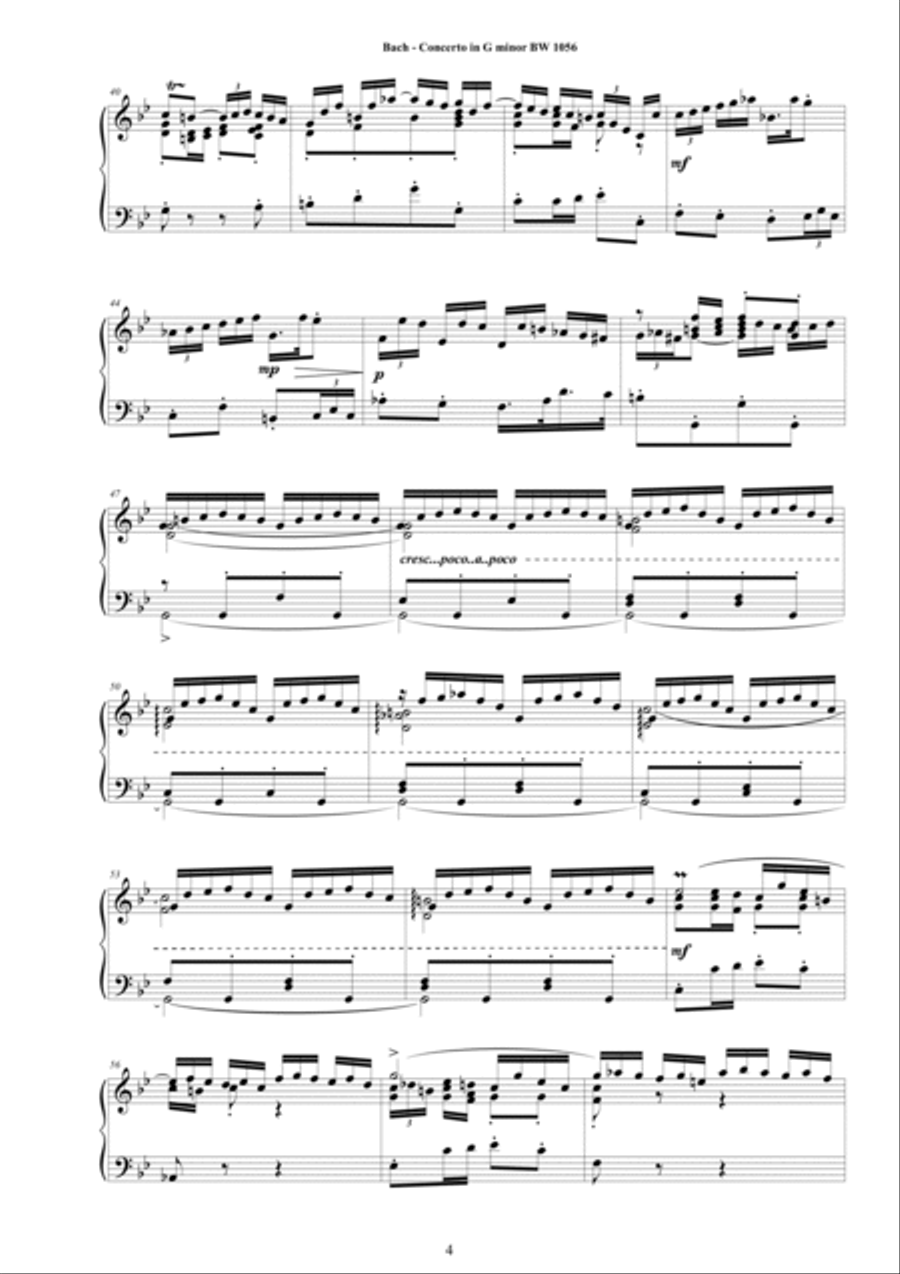 Bach - Piano Concerto in G minor BWV 1056 - Piano Version Piano Solo scores gallery preview page 4