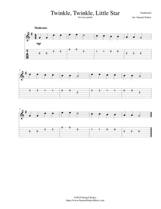 Twinkle, Twinkle, Little Star - for easy guitar with TAB